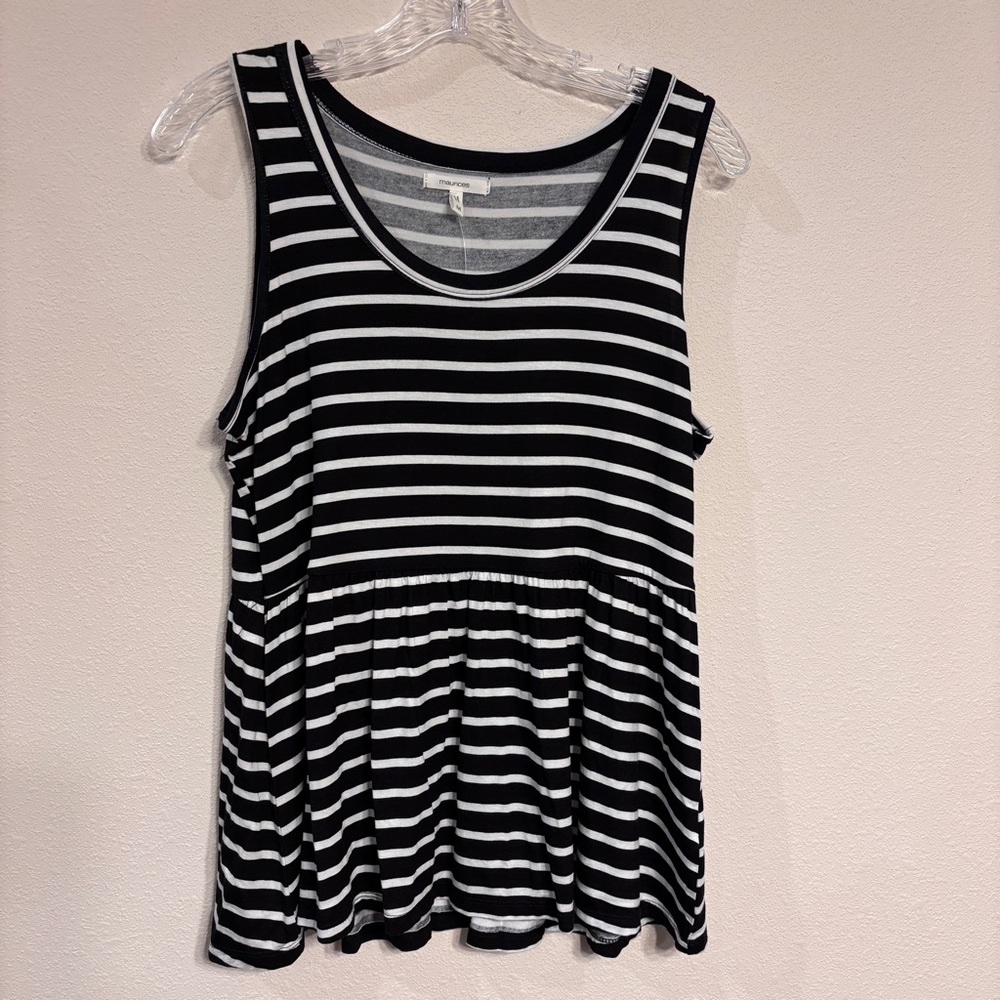Maurices Women’s Black and White Striped Tank Top SZ Medium